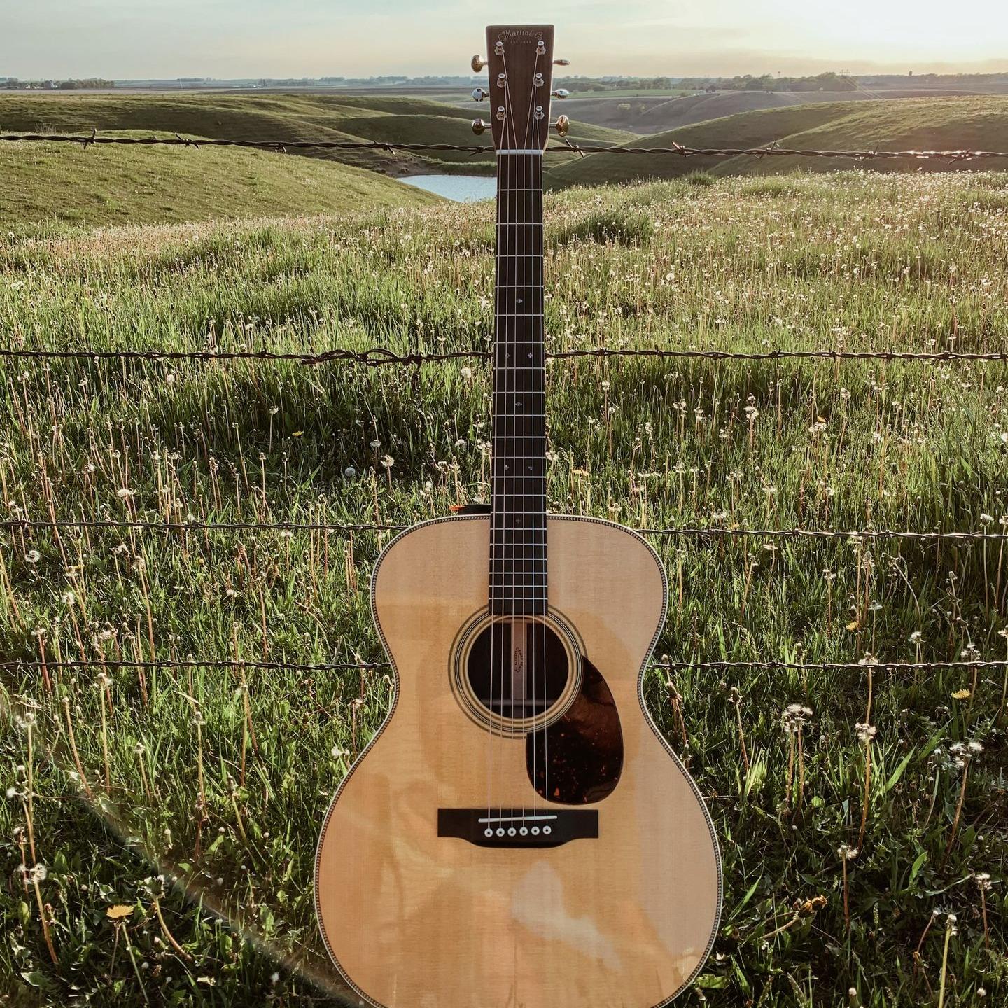 brown acoustic guitar on green grass field during daytime